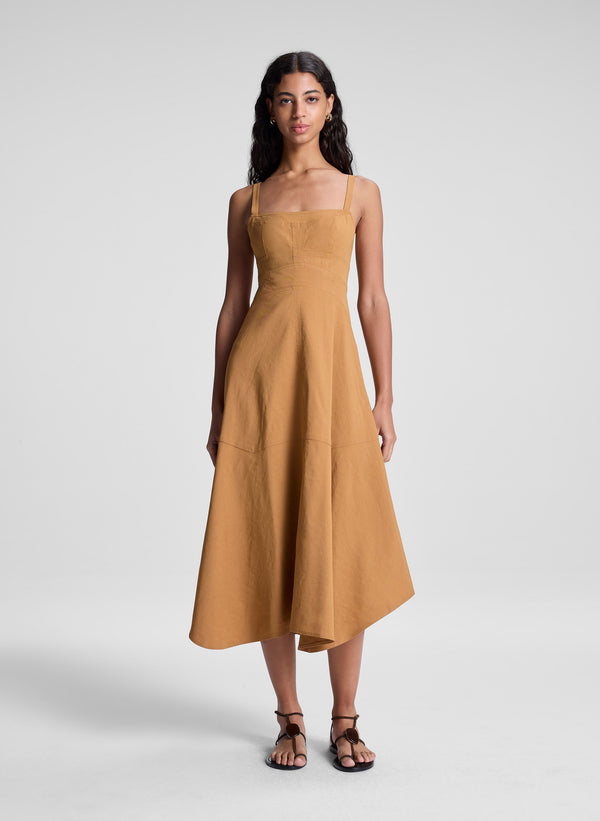 a.l.c. Harlow Linen Midi Dress Light Bronze