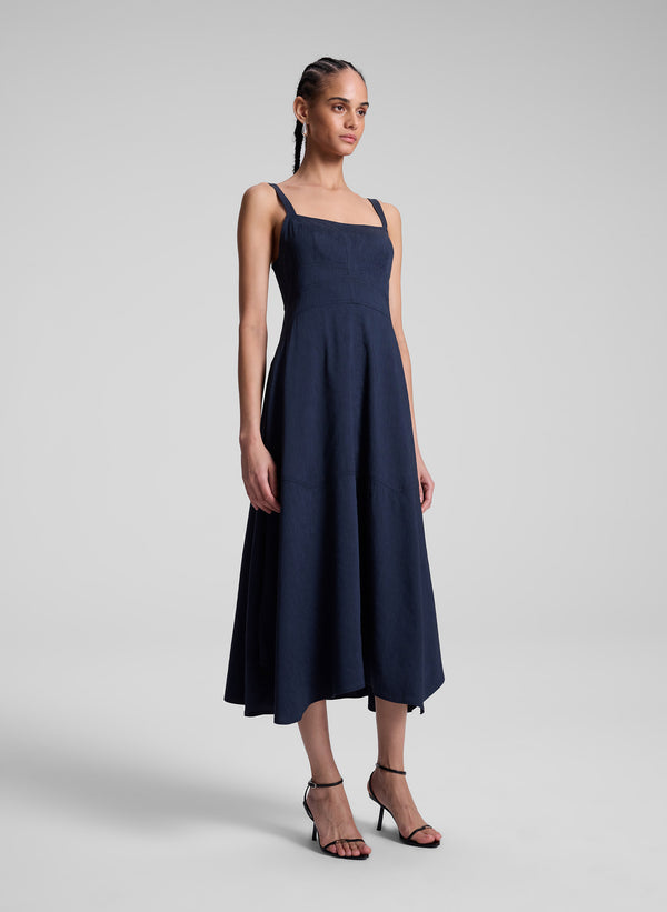 A.l.c. Harlow Linen Midi Dress Navy