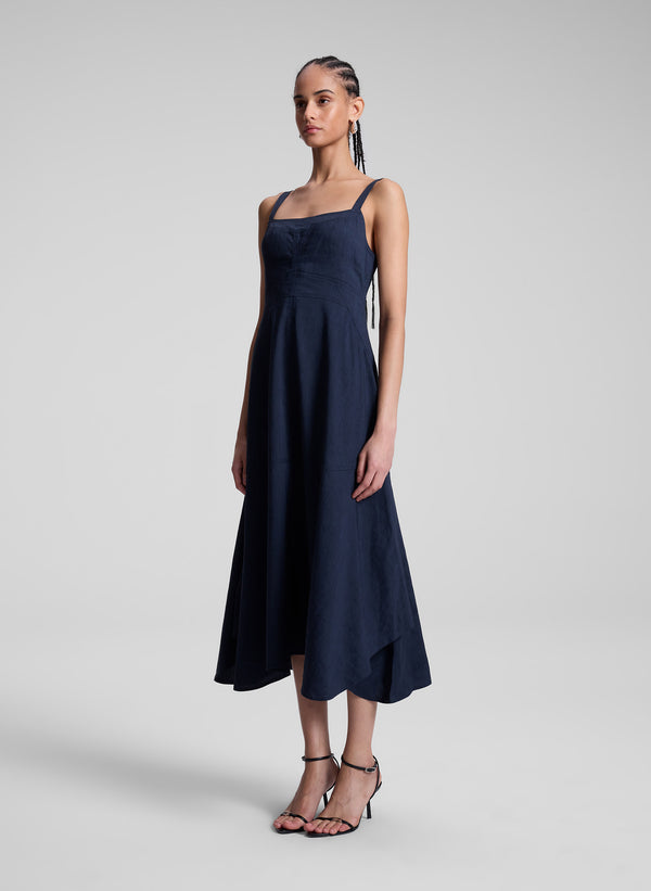 A.l.c. Harlow Linen Midi Dress Navy