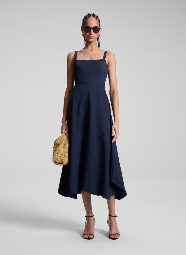 a.l.c. Harlow Linen Midi Dress Navy