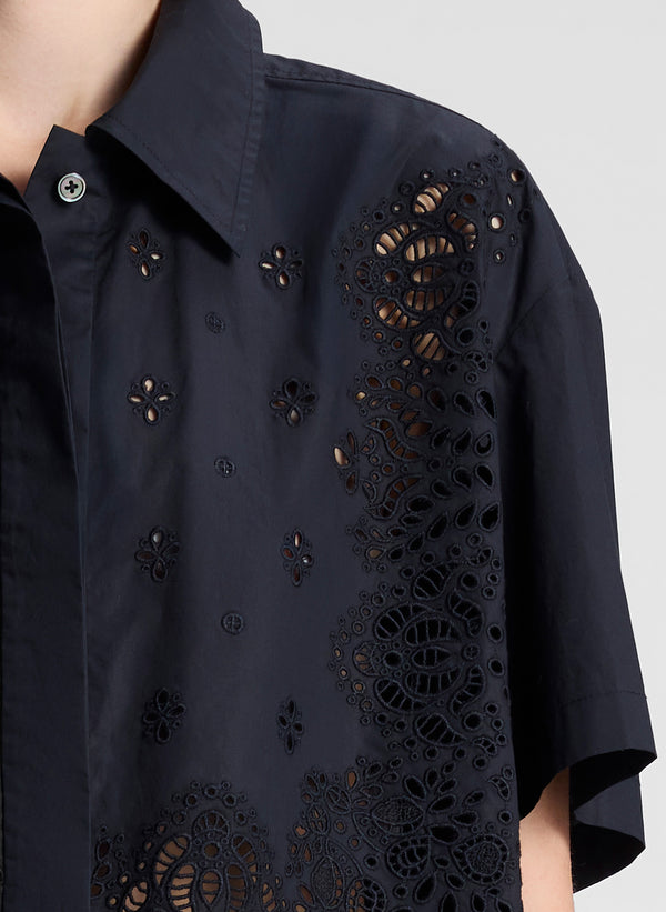 A.l.c. Jade Embroidered Cotton Top Black