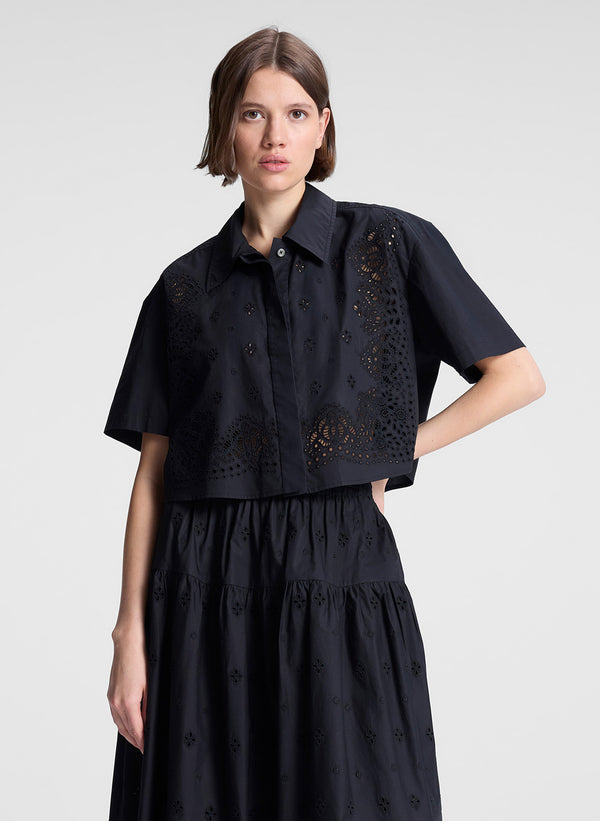 a.l.c. Jade Embroidered Cotton Top Black
