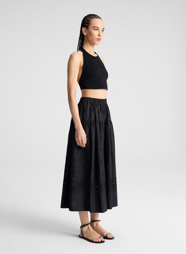 A.l.c. Jay Embroidered Cotton Midi Skirt Black