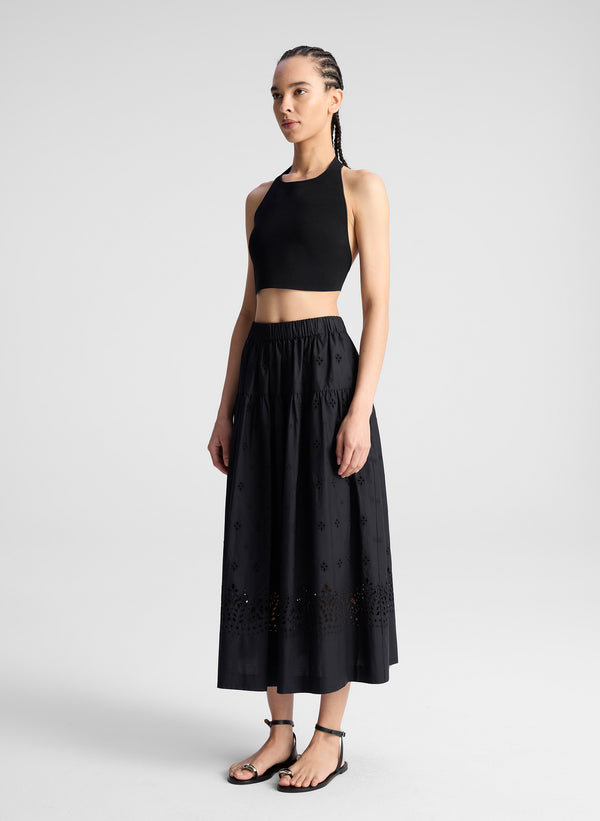 A.l.c. Jay Embroidered Cotton Midi Skirt Black