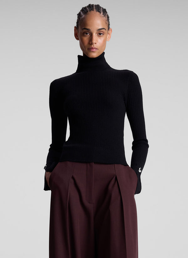 a.l.c. Jett Cable Knit Merino Turtleneck Top Black