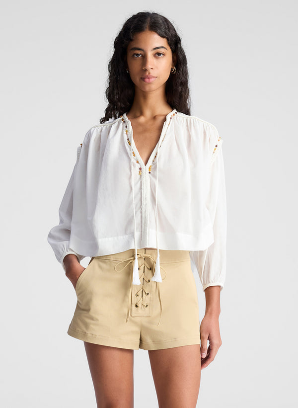 a.l.c. Jodie Embellished Cotton Top White