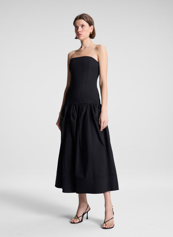 A.l.c. June Strapless Linen Midi Dress Black