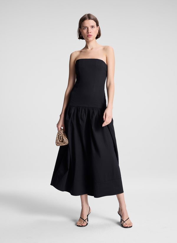 a.l.c. June Strapless Linen Midi Dress Black