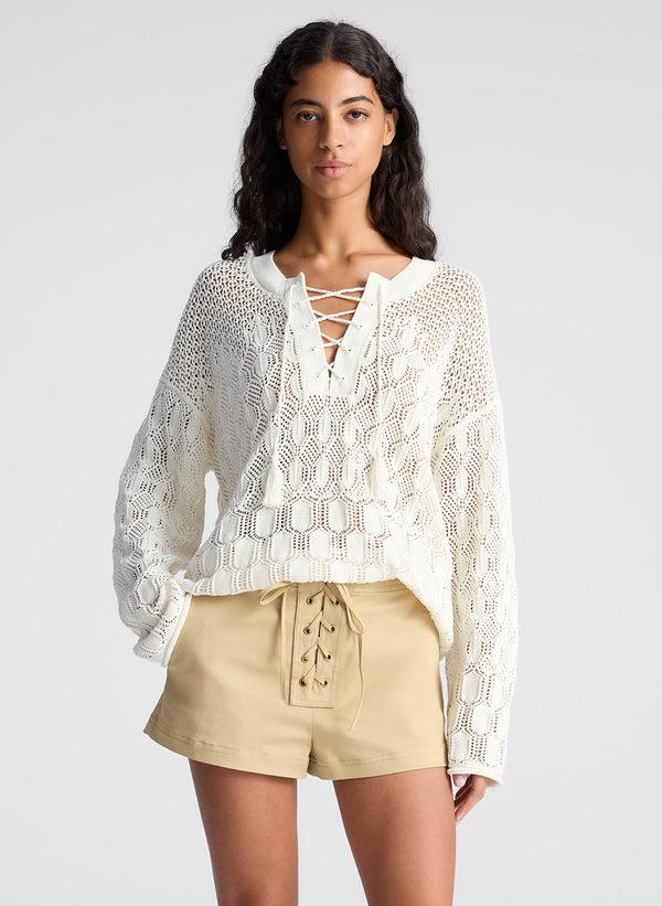 a.l.c. Keri Crochet Knit Sweater Off White