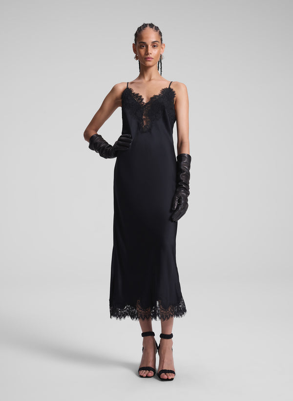A.l.c. Lennon Satin And Lace Midi Dress Black/Black