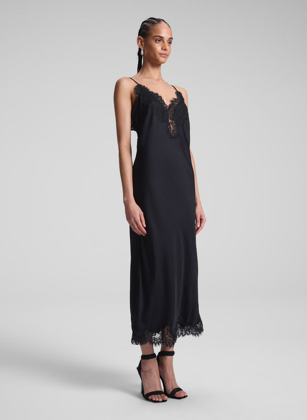 A.l.c. Lennon Satin And Lace Midi Dress Black/Black