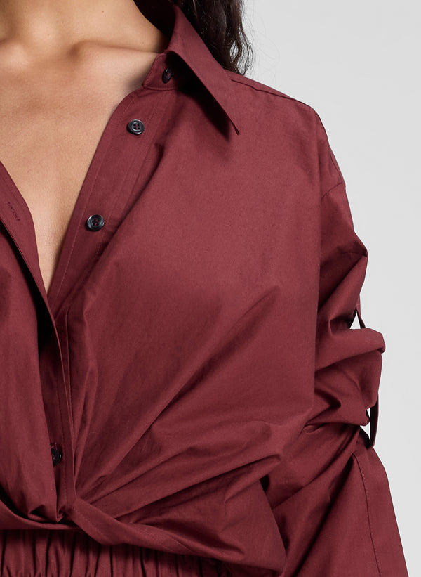 A.l.c. Leo Cropped Cotton Shirt Dark Bosco