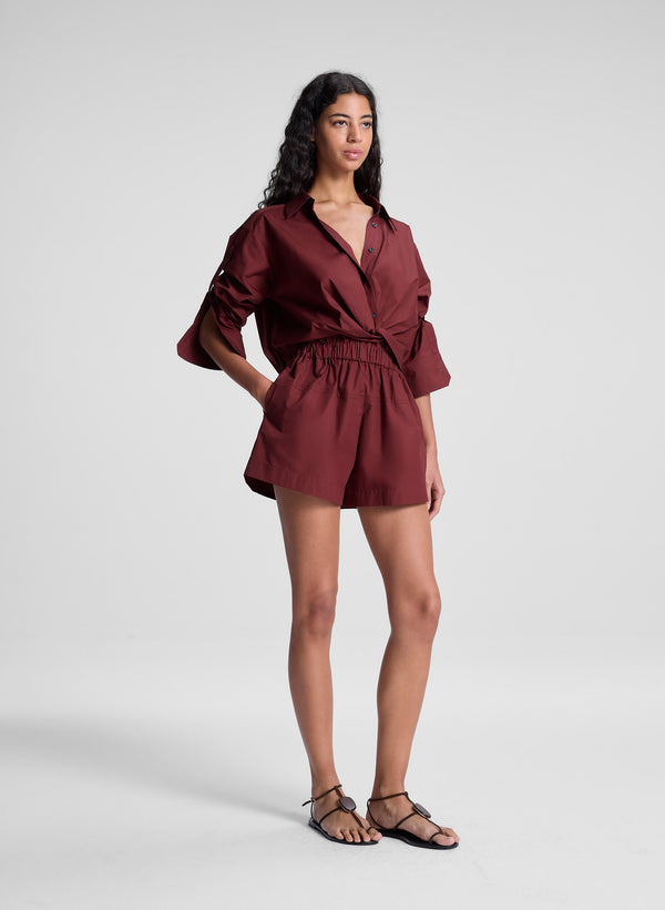 A.l.c. Leo Cropped Cotton Shirt Dark Bosco