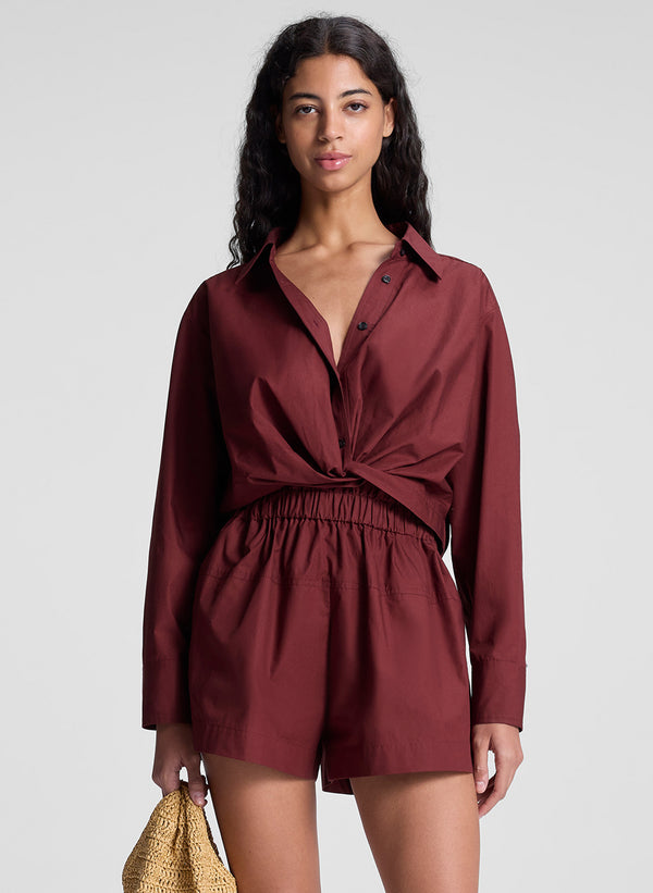 a.l.c. Leo Cropped Cotton Shirt Dark Bosco