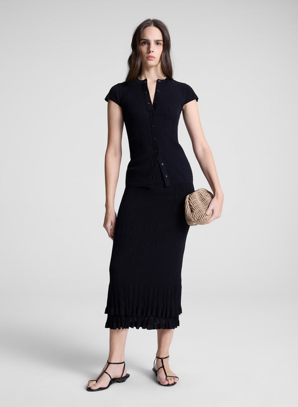 a.l.c. Lexi Fine Cotton Knit Midi Skirt Black