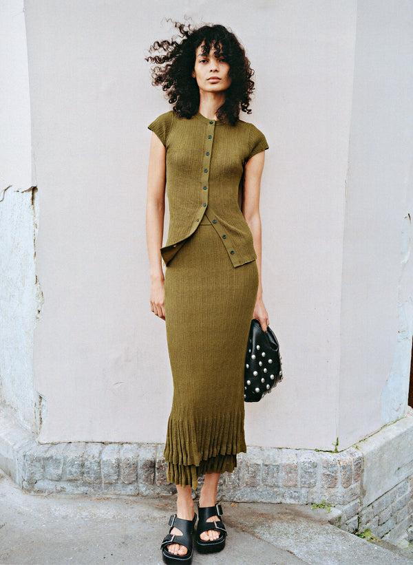 a.l.c. Lexi Fine Cotton Knit Midi Skirt Hazel