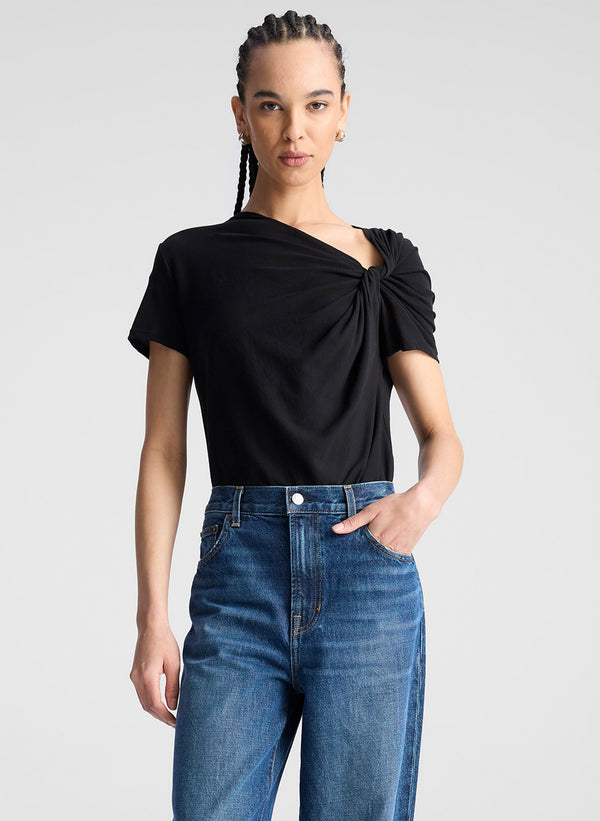 a.l.c. Liz Asymmetric Cotton Crepe Tee Black