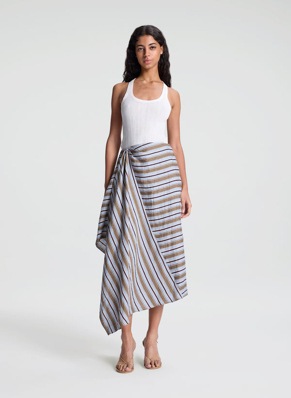 A.l.c. Lota Striped Linen Midi Skirt Hazel Stripe
