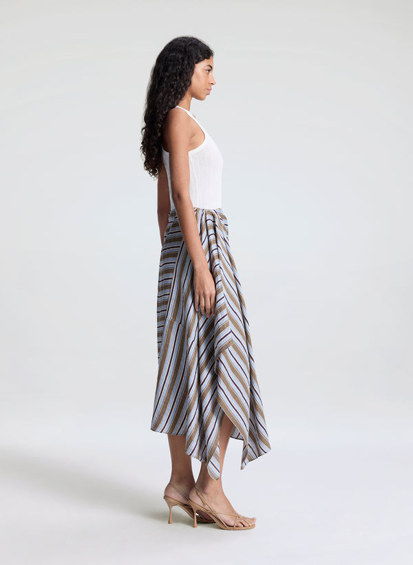 A.l.c. Lota Striped Linen Midi Skirt Hazel Stripe