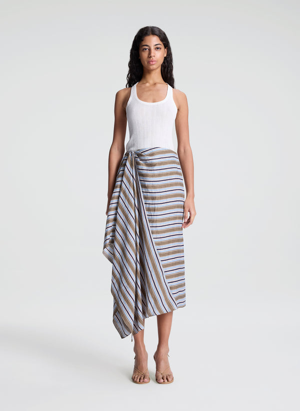a.l.c. Lota Striped Linen Midi Skirt Hazel Stripe