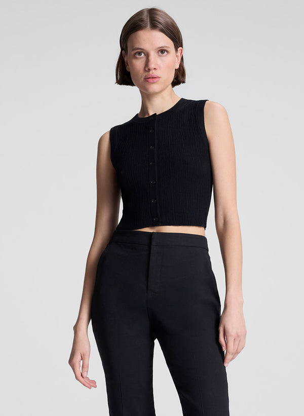 a.l.c. Lottie Cropped Fine Cotton Knit Top Black