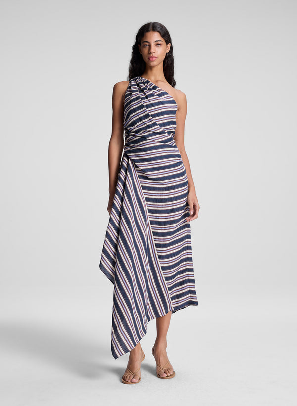 A.l.c. Lyn Striped Linen Midi Dress Navy Stripe