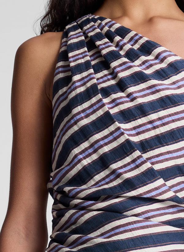 A.l.c. Lyn Striped Linen Midi Dress Navy Stripe