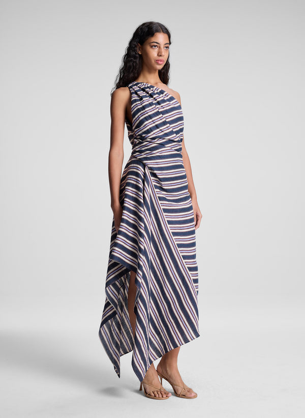 A.l.c. Lyn Striped Linen Midi Dress Navy Stripe