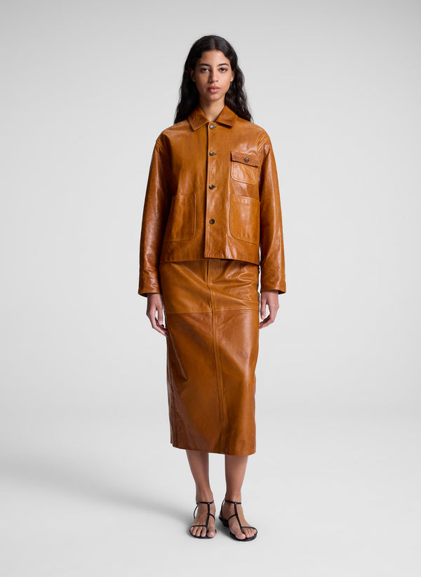 A.l.c. Mabel Leather Midi Skirt Whiskey
