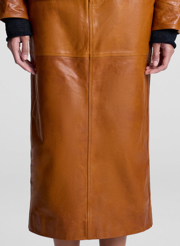 A.l.c. Mabel Leather Midi Skirt Whiskey