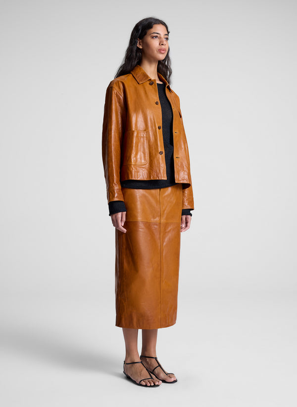 A.l.c. Mabel Leather Midi Skirt Whiskey