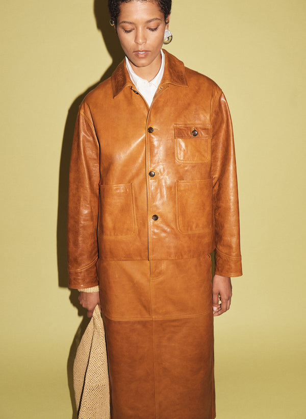 a.l.c. Mabel Leather Midi Skirt Whiskey