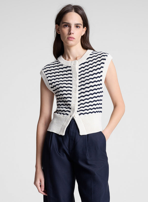 a.l.c. Margo Striped Knit Top Parchment/Navy Stripe
