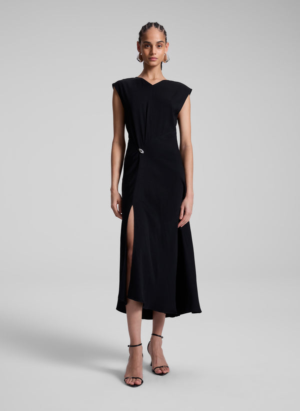 a.l.c. Mary Hammered Crepe Midi Dress Black