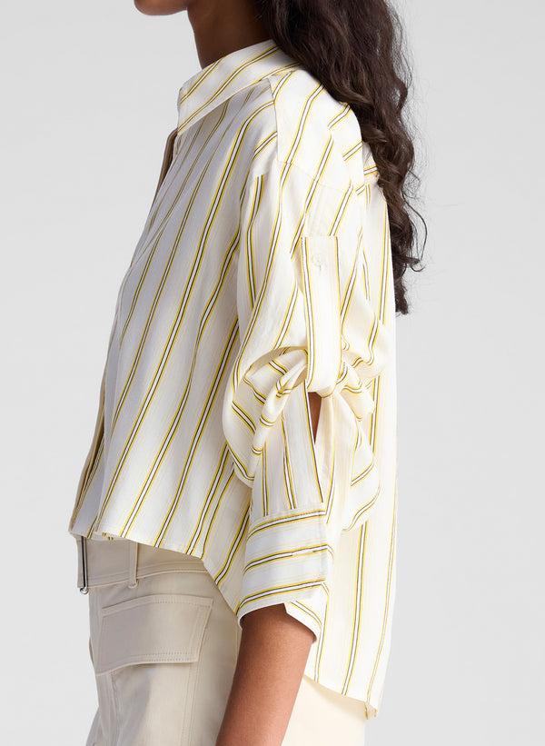 A.l.c. Maude Cropped Silk Shirt Canary Stripe