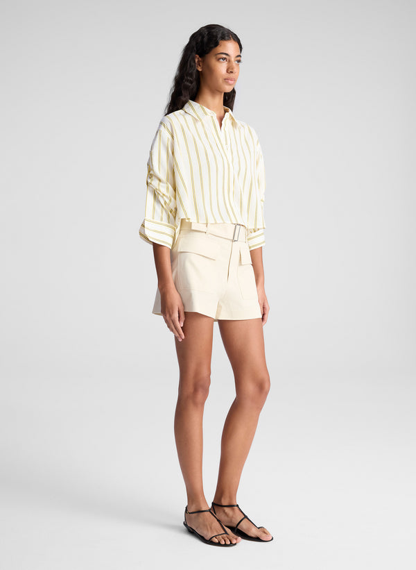 A.l.c. Maude Cropped Silk Shirt Canary Stripe