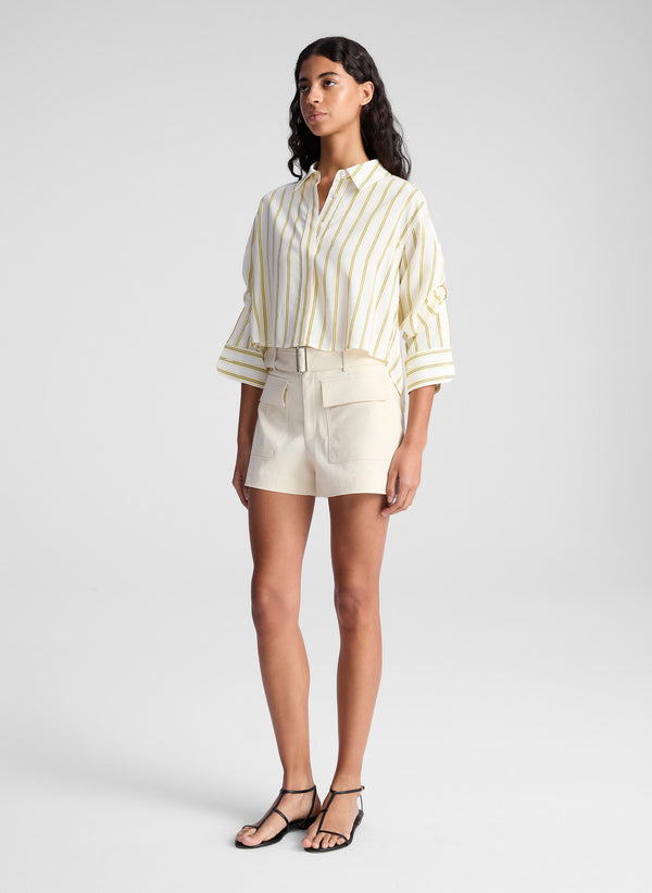 A.l.c. Maude Cropped Silk Shirt Canary Stripe