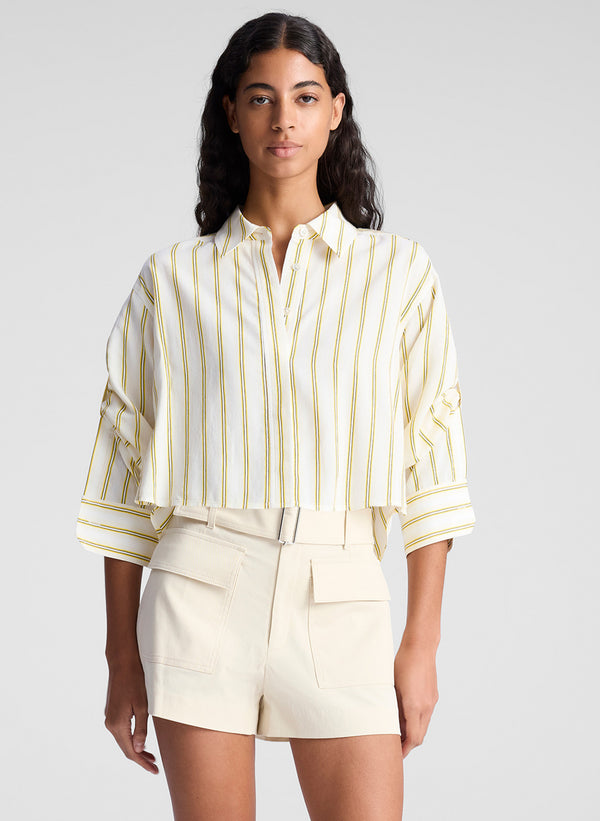 a.l.c. Maude Cropped Silk Shirt Canary Stripe
