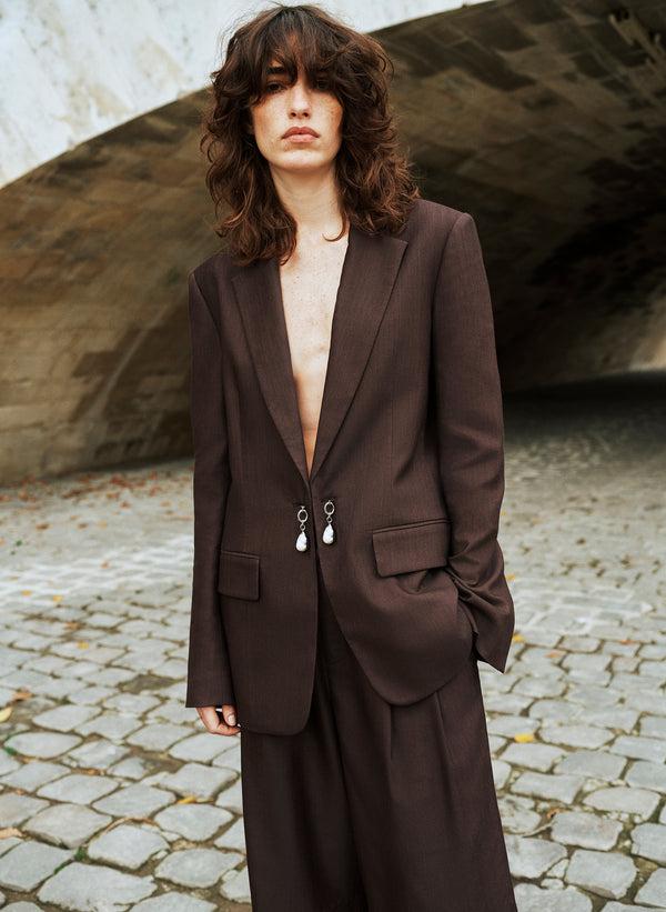 a.l.c. Mel Pearl Embellished Jacket Dark Carob