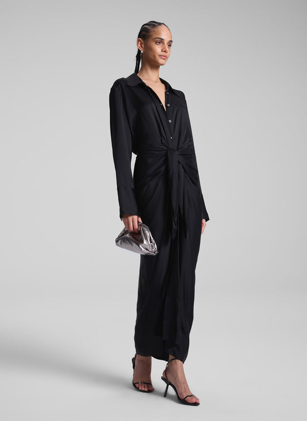 A.l.c. Mila Satin Maxi Shirtdress Black