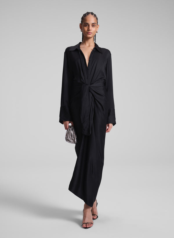 a.l.c. Mila Satin Maxi Shirtdress Black