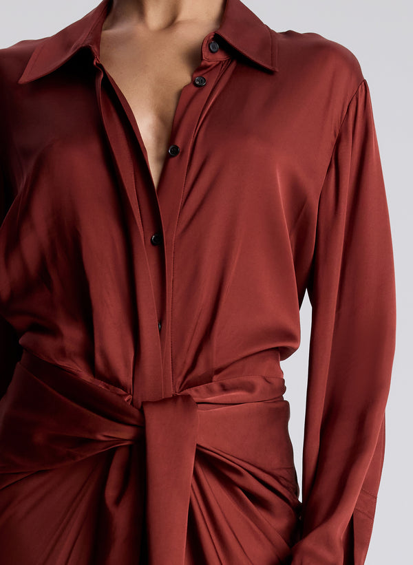 A.l.c. Mila Satin Maxi Shirtdress Bosco