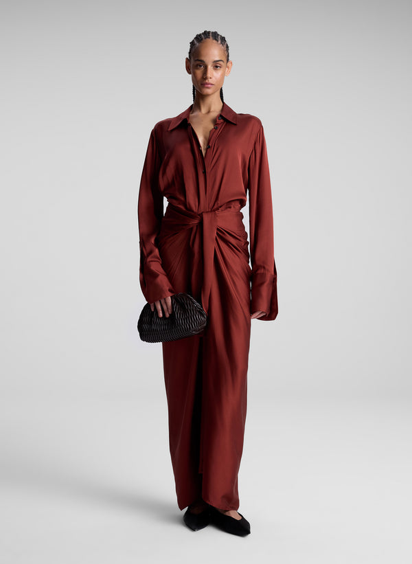 a.l.c. Mila Satin Maxi Shirtdress Bosco