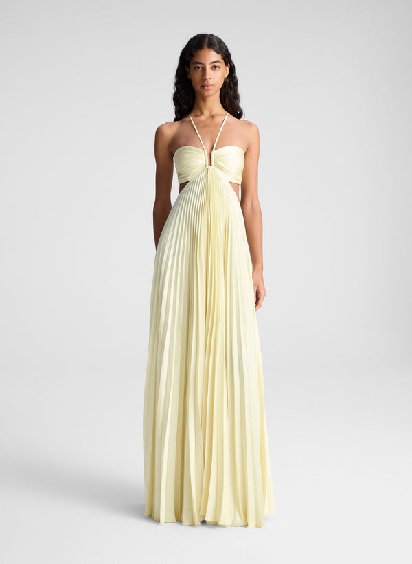 A.l.c. Moira Satin Pleated Maxi Dress Light Canary