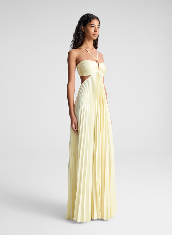 A.l.c. Moira Satin Pleated Maxi Dress Light Canary