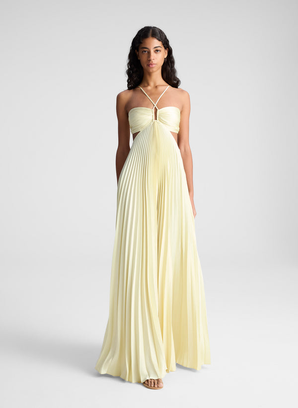 a.l.c. Moira Satin Pleated Maxi Dress Light Canary