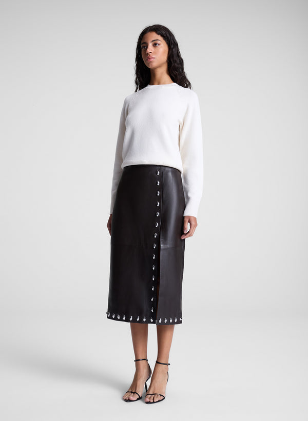 A.l.c. Naomi Studded Leather Midi Skirt Ganache