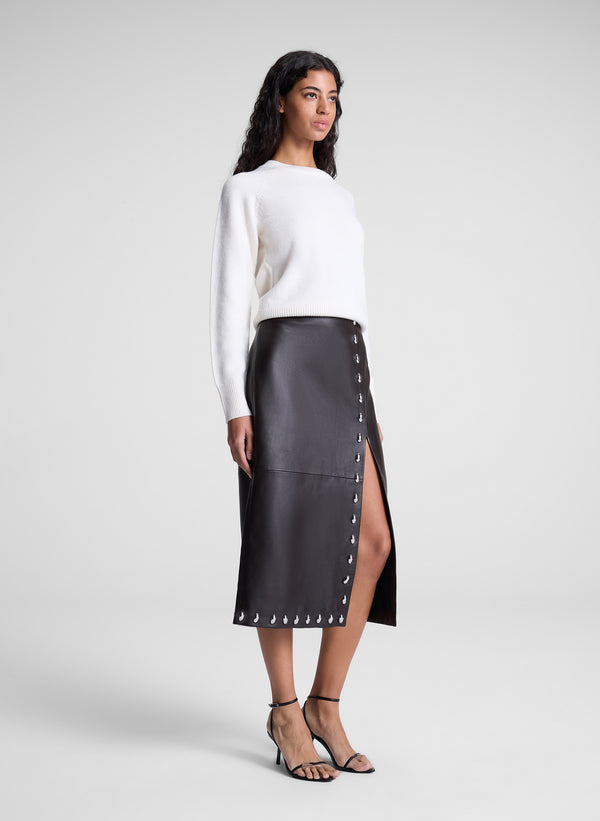 A.l.c. Naomi Studded Leather Midi Skirt Ganache