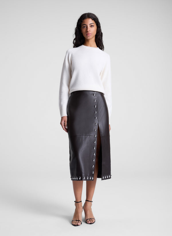 a.l.c. Naomi Studded Leather Midi Skirt Ganache