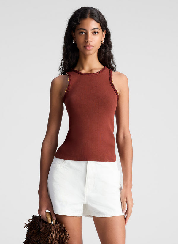 a.l.c. Nelly Beaded Knit Tank Deep Sequoia